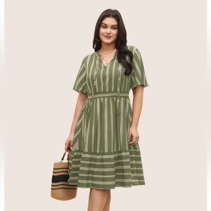 BloomChic Plus Size XL Striped Patchwork Tassels Ties Shirred Dress us14-16